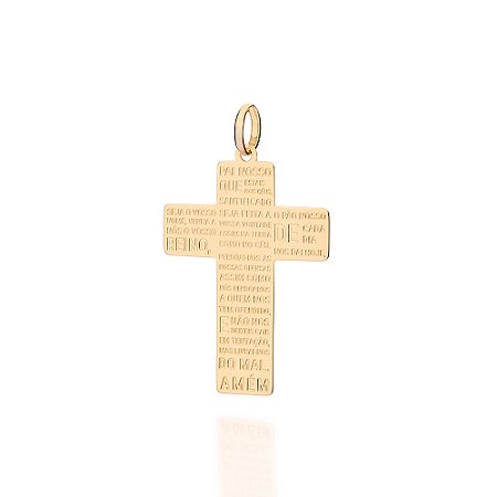 PINGENTE CRUZ FOLHEADO A OURO COM ORAÇÃO DO PAI NOSSO. MED 4CM ROMMANEL 542966