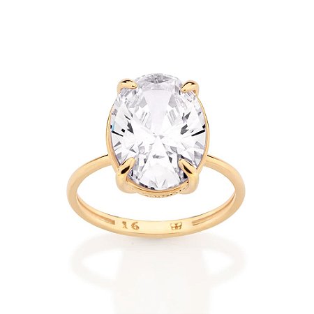 ANEL SOLITÁRIO FOLHEADO A OURO COM ZIRCÔNIA OVAL ROMMANEL 513624