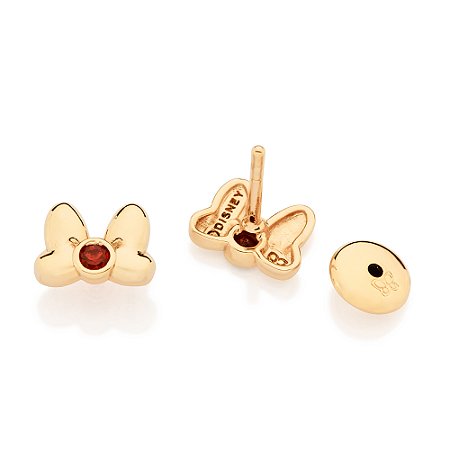 BRINCO INFANTIL FOLHEADO A OURO LAÇO DA MINNIE COM ZIRCÔNIA VERMELHO. MED 0,7CM ROMMANEL 527690