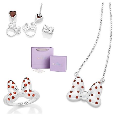 CONJUNTO LAÇO DA MINNIE PRATA 925 ANEL + BRINCOS + GARGANTILHA 45CM + EMBALAGEM ROMMANEL