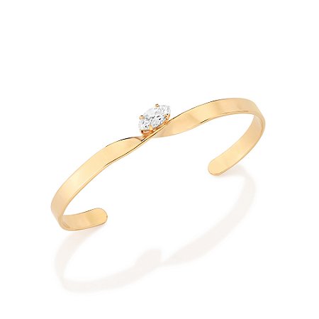 BRACELETE ARO TORCIDO FOLHEADO A OURO COM ZIRCÔNIA NAVETE. MED 6CM DE DIÂMETRO ROMMANEL 552274