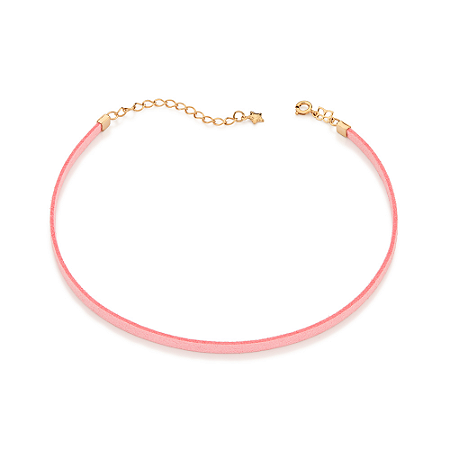 GARGANTILHA CHOKER FOLHEADO A OURO COURO SINTÉTICO ROSA. MED 42CM ROMMANEL 532711