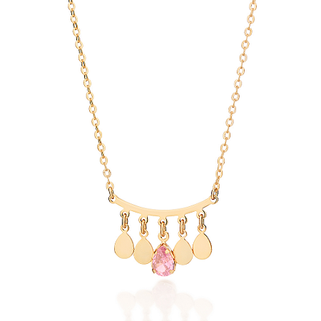 GARGANTILHA GOTAS FOLHEADO A OURO COM ZIRCÔNIA ROSA. MED 42CM ROMMANEL 532697