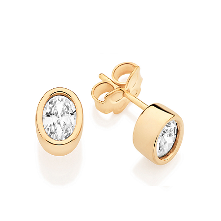BRINCO SOLITÁRIO OVAL FOLHEADO A OURO COM ZIRCÔNIAS. MED 0.70CM ROMMANEL 527734