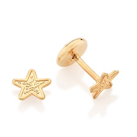 BRINCO ESTRELA TEXTURIZADA FOLHEADO A OURO. MED 0,5CM ROMMANEL 527727