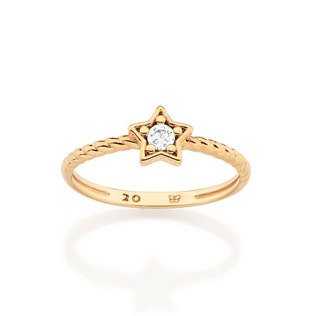 ANEL SKINNY ARO TORCIDO FOLHEADO A OURO ESTRELA COM ZIRCÔNIA ROMMANEL 513694
