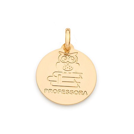 PINGENTE MEDALHA FOLHEADO A OURO PROFISSÃO PROFESSORA. MED 2,0CM ROMMANEL 542378