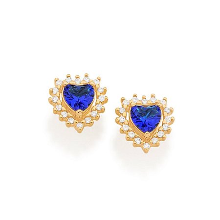 BRINCO FOLHEADO A OURO CORAÇÃO AZUL. MED 1,2CM ROMMANEL 526642