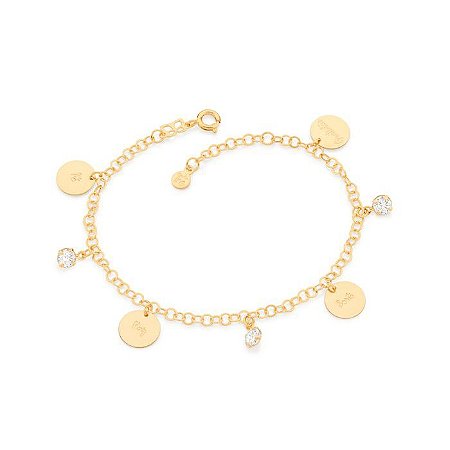 PULSEIRA FOLHEADA A OURO COM MEDALHAS PENDURADAS. MED 20CM ROMMANEL 551700