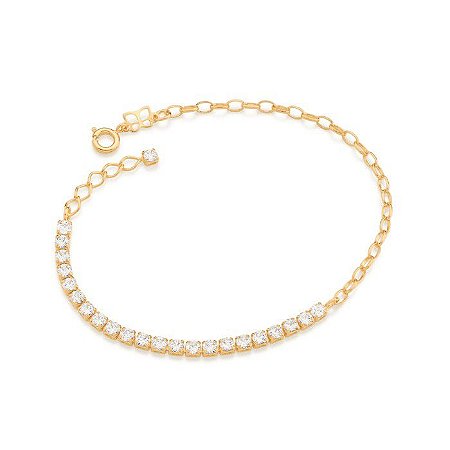 PULSEIRA FOLHEADA A OURO ELOS OVAIS COM ZIRCÔNIAS. MED 20CM ROMMANEL 551699