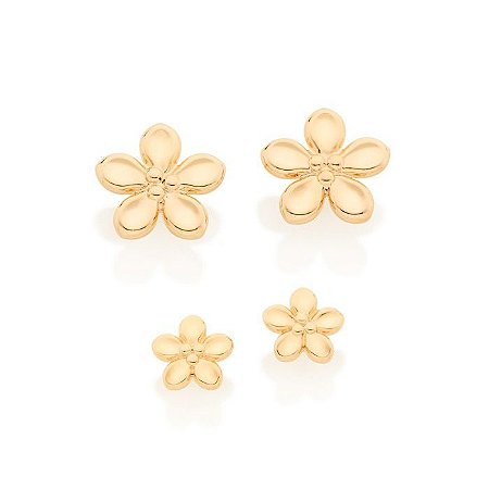 KIT BRINCOS FLORES FOLHEADO A OURO ROMMANEL 526423