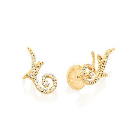 EAR CUFF FOLHEADO A OURO COM ZIRCÔNIAS. MED 2,20CM ROMMANEL 526528
