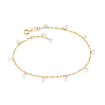 TORNOZELEIRA FOLHEADO A OURO COM ZIRCÔNIAS. MED 25CM ROMMANEL 551702