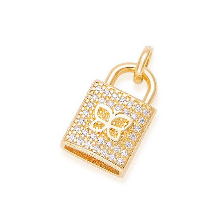 PINGENTE FOLHEADO A OURO CADEADO CRAVEJADO. MED 2,0CM ROMMANEL 542357