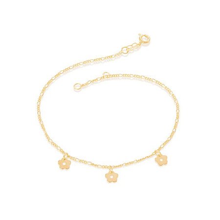 TORNOZELEIRA FOLHEADO A OURO FLORES. MED 25CM ROMMANEL 550623