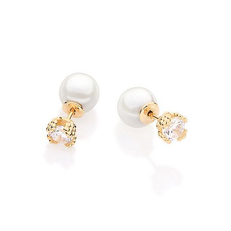 BRINCO FOLHEADO A OURO COM ZIRCÔNIAS E PÉROLAS. MED 1,7CM ROMMANEL 525367