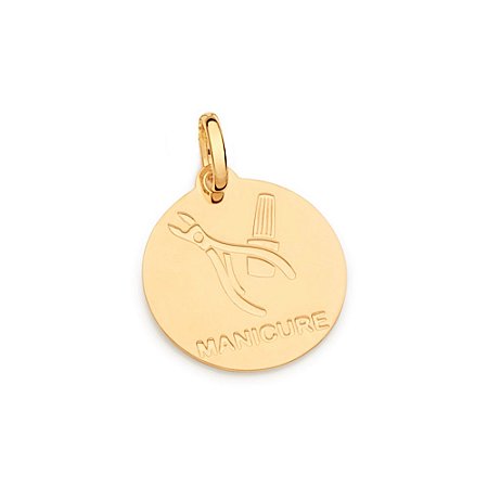 PINGENTE MEDALHA FOLHEADO A OURO PROFISSÃO MANICURE. MED 2,0CM ROMMANEL 542330