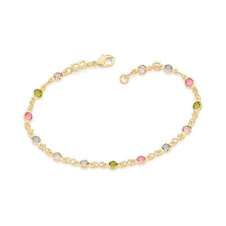 PULSEIRA FOLHEADO A OURO COM PEDRAS COLORIDAS. MED 19CM ROMMANEL 550667