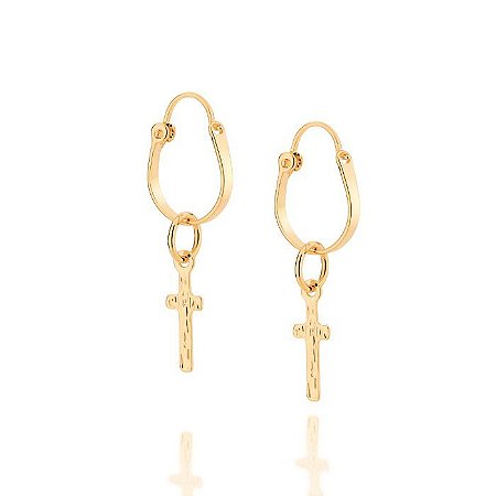 ARGOLA FOLHEADO A OURO COM CRUZ PENDURADA. MED 3CM ROMMANEL 520404