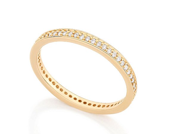 MEIA ALIANÇA FOLHEADO A OURO CRAVEJADO COM ZIRCÔNIAS ROMMANEL 511880