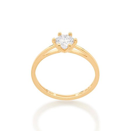 ANEL SOLITÁRIO FOLHEADO A OURO COM ZIRCÔNIA ROMMANEL 512951