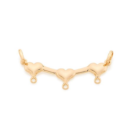 PINGENTE CANGA FOLHEADO A OURO COM TRÊS CORAÇÕES. MED 1CM ROMMANEL 541322