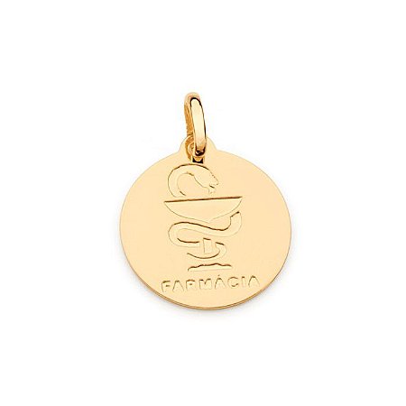 PINGENTE MEDALHA FOLHEADO A OURO PROFISSÃO FARMÁCIA. MED 2,0CM ROMMANEL 542334