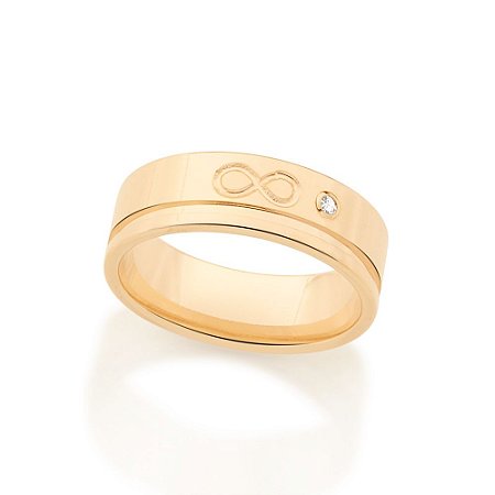 ALIANÇA FOLHEADO A OURO SÍMBOLO DO INFINITO E 1 ZIRCÔNIA 6MM ROMMANEL 512866