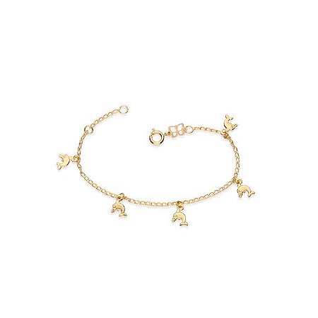 PULSEIRA INFANTIL GOLFINHOS FOLHEADO A OURO. MED 16CM ROMMANEL 550600