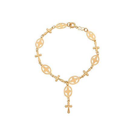 PULSEIRA TERÇO FOLHEADO A OURO COM CRUZ. MED 18CM ROMMANEL 551201