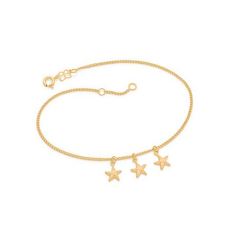TORNOZELEIRA FOLHEADO A OURO COM PINGENTES ESTRELAS DO MAR. MED 25CM ROMMANEL 551668