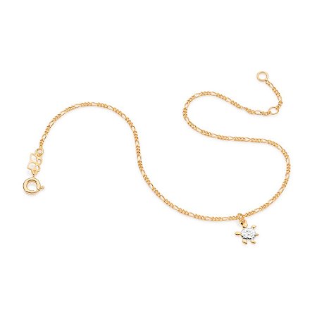 TORNOZELEIRA FOLHEADO A OURO TARTARUGA COM APLIQUE DE RHODIUM. MED 25CM ROMMANEL 550200
