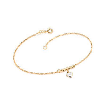 TORNOZELEIRA FOLHEADO A OURO CORAÇÃO COM APLIQUE DE RHODIUM. MED 23/25CM ROMMANEL 550354