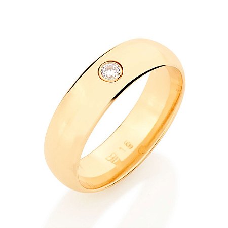 ALIANÇA FOLHEADO A OURO ARO LISO COM 1 ZIRCÔNIA. MED 5MM ROMMANEL 511488