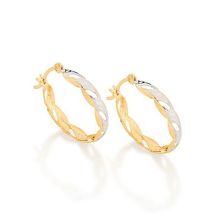 ARGOLA FOLHEADO A OURO COM LATERAIS ONDULADAS E APLICAÇÃO DE RHODIUM. MED 2,6CM ROMMANEL 520387