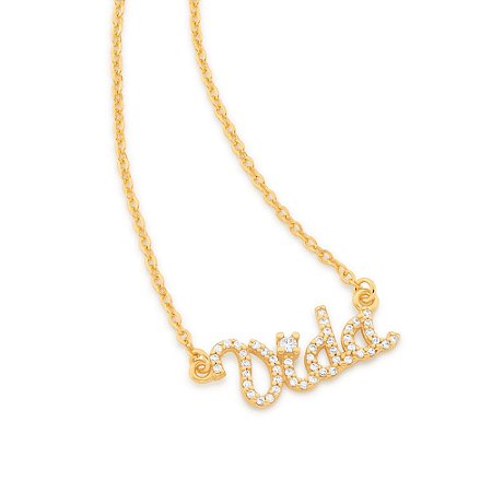 GARGANTILHA FOLHEADO A OURO ESCRITO VIDA, COM ZIRCÔNIAS. MED 45CM ROMMANEL 532080