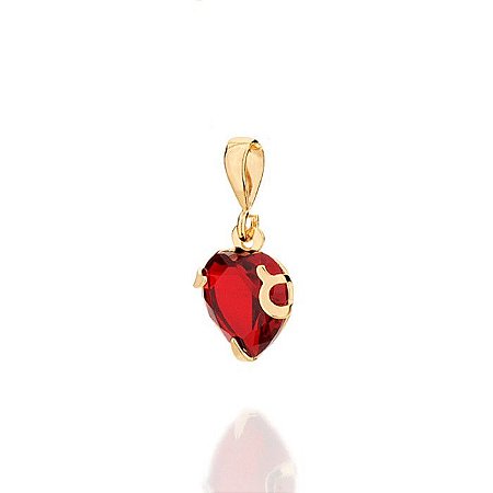 PINGENTE FOLHEADO A OURO COM CRISTAL DE CORAÇÃO VERMELHO. MED 1CM ROMMANEL 541790