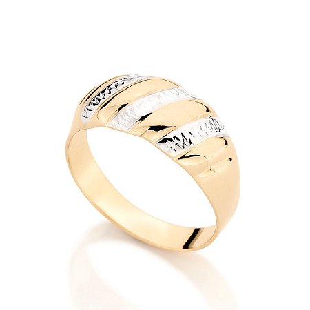 ANEL FOLHEADO A OURO ARO LISO COM APLICAÇÃO DE RHODIUM ROMMANEL 510486