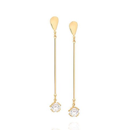 BRINCO GOTA FOLHEADO A OURO COM ZIRCÔNIA. MED 8,5CM ROMMANEL 525200