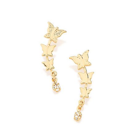 BRINCO FOLHEADO A OURO BORBOLETAS. MED 2,5CM ROMMANEL 524618