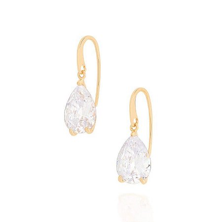 BRINCO GOTA FOLHEADO A OURO COM ZIRCÔNIA FACETADA. MED 3,2CM ROMMANEL 523514