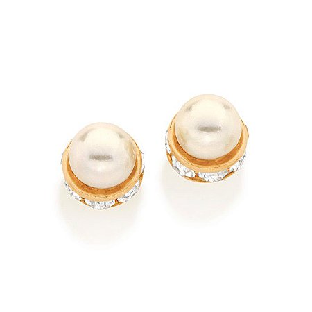 BRINCO FOLHEADO A OURO COM CRISTAIS E PÉROLA. MED 0,8MM ROMMANEL 524125