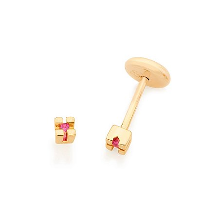 BRINCO SOLITÁRIO INFANTIL FOLHEADO A OURO COM ZIRCÔNIA ROSA. MED. 0,30CM ROMMANEL 526580