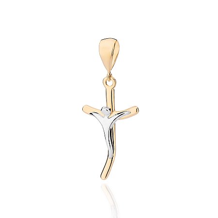 PINGENTE MASCULINO FOLHEADO A OURO CRUZ COM CRISTO ESTILIZADO EM RHODIUM. MED 3,4CM ROMMANEL 540328