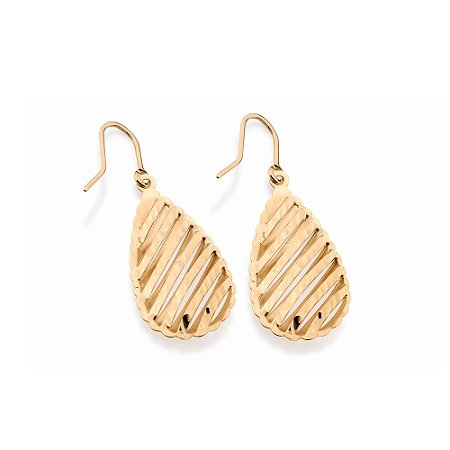 BRINCO FOLHEADO A OURO GOTA DIAMANTADA. MED 3,3CM ROMMANEL 524008