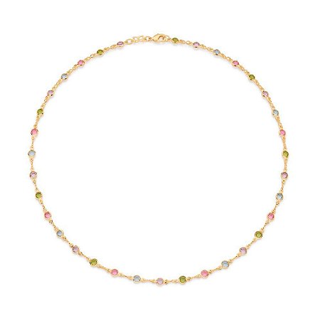 GARGANTILHA FOLHEADO A OURO COM PEDRAS COLORIDAS. MED 42CM ROMMANEL 530871
