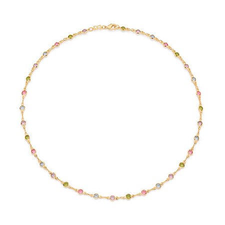GARGANTILHA FOLHEADO A OURO PEDRAS COLORIDAS. MED 50CM ROMMANEL 530872