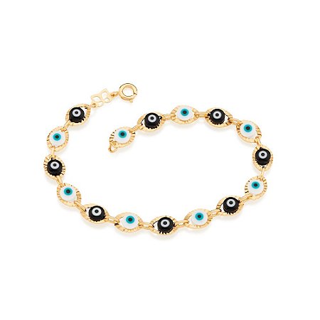 PULSEIRA FOLHEADO A OURO OLHOS GREGOS COLORIDOS. MED 19CM ROMMANEL 551412