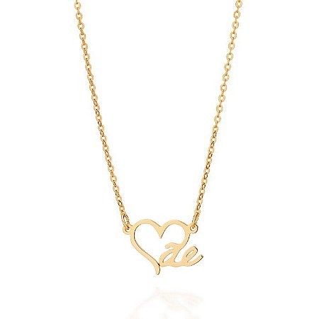 GARGANTILHA FOLHEADO A OURO CORAÇÃO COM PALAVRA MÃE. MED 50CM ROMMANEL 531624