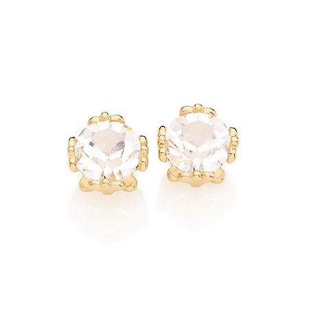 BRINCO SOLITÁRIO FOLHEADO A OURO COM ZIRCÔNIA. MED 1,0CM ROMMANEL 524407